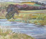 The River Wharf Misty Day by Artist john brennan